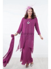2020 Purple Plus size Elastic waist Trousers set Mother of the bride pants suits with shawl mps-023
