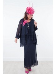 Dark navy Plus size customize 3 Pieces Chiffon Mother of the bride dresses mps-027